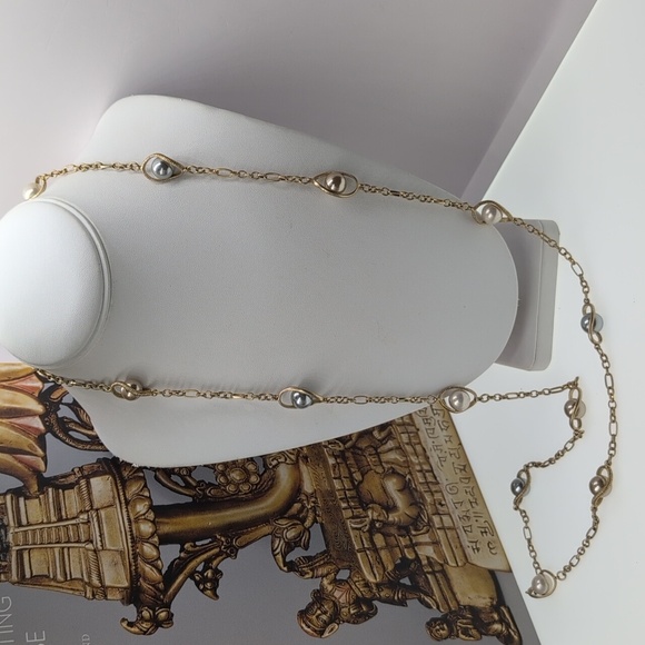 Lia Sophia Gold and Silver Long Necklace with Pearlescent Charms - Picture 1 of 6